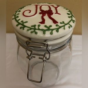 Christmas JOY Glass Jar Canister w/ Ceramic Flip Lid Kitchen Holiday Decor~NEW